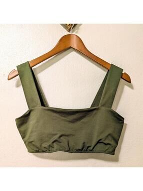 Reformation Ellie EcoStretch Square Neck Bra Top Olive Green Size L